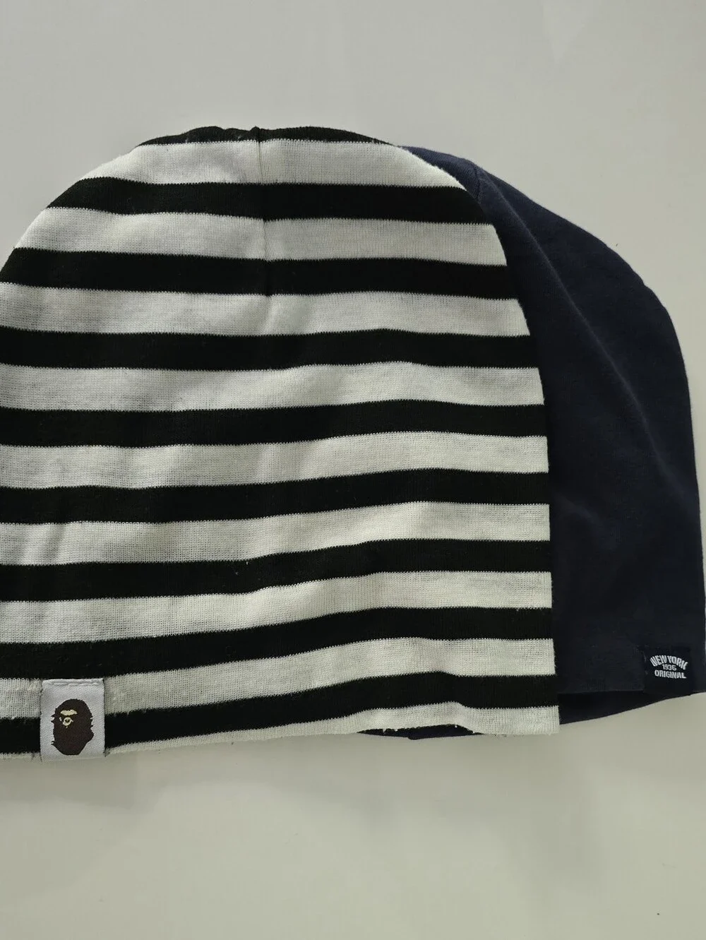 Black & White Striped, Navy Kids Beanie Soft Lightweight